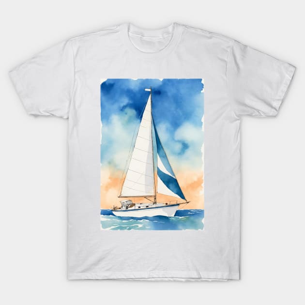 Sunset sailing watercolor T-Shirt by GalaxyArt